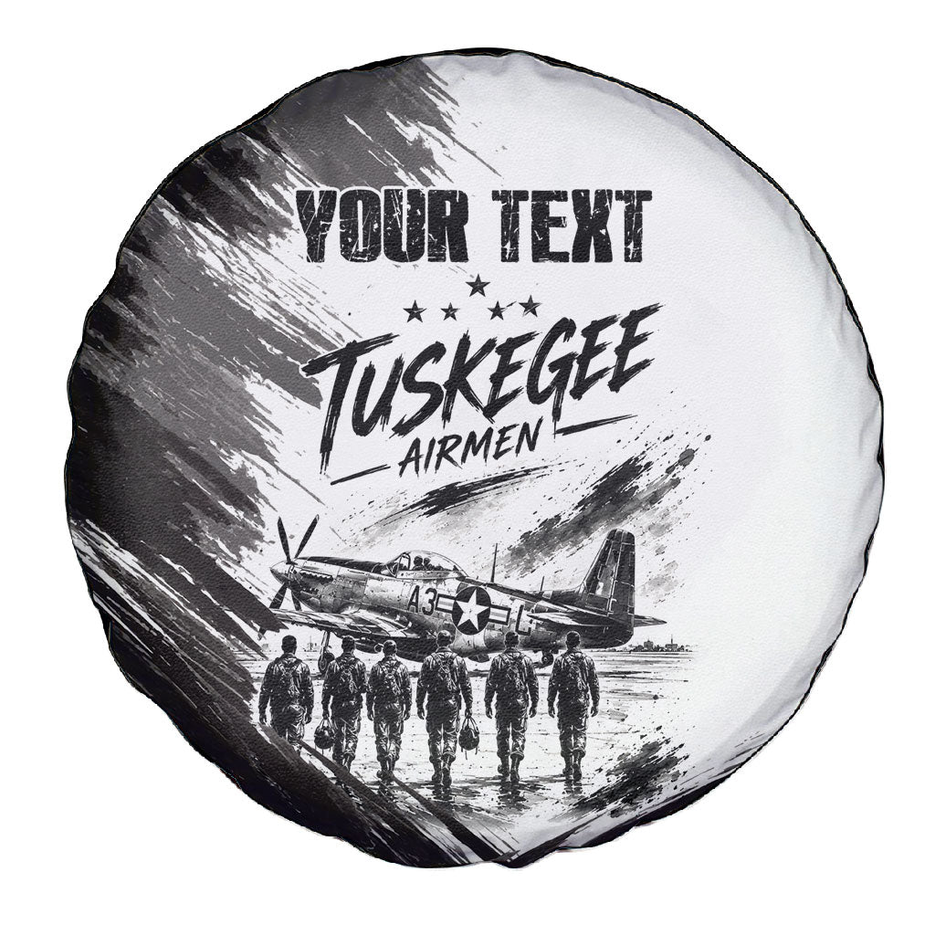 Personalized Tuskegee Airmen Spare Tire Cover Black And White Grunge WWII Aviation Art