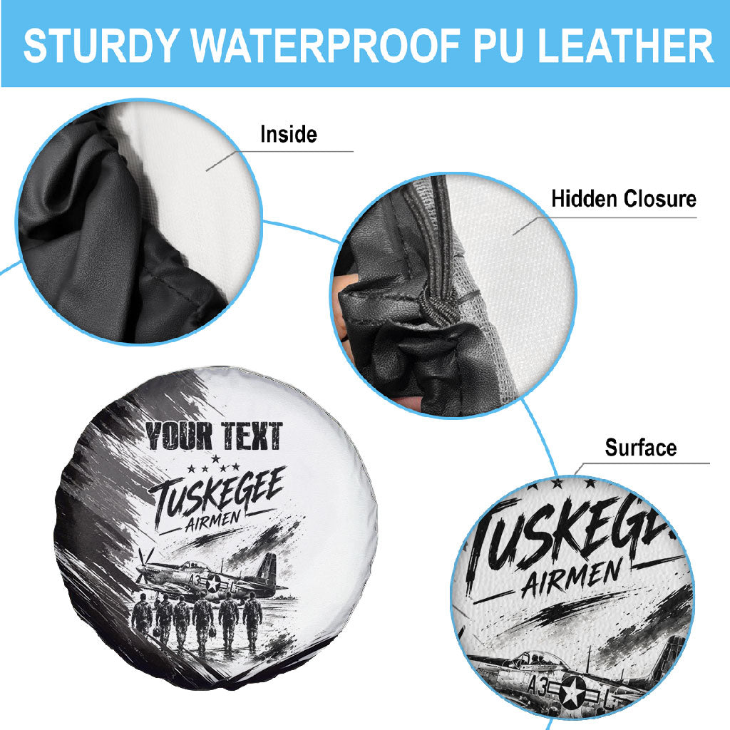 Personalized Tuskegee Airmen Spare Tire Cover Black And White Grunge WWII Aviation Art