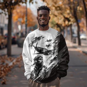 Personalized Tuskegee Airmen Sweatshirt Black And White Grunge WWII Aviation Art