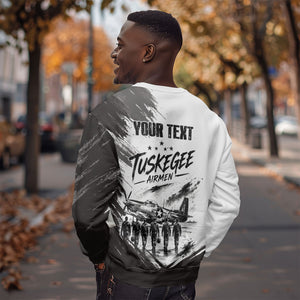 Personalized Tuskegee Airmen Sweatshirt Black And White Grunge WWII Aviation Art