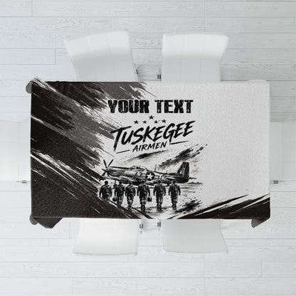 Personalized Tuskegee Airmen Tablecloth Black And White Grunge WWII Aviation Art