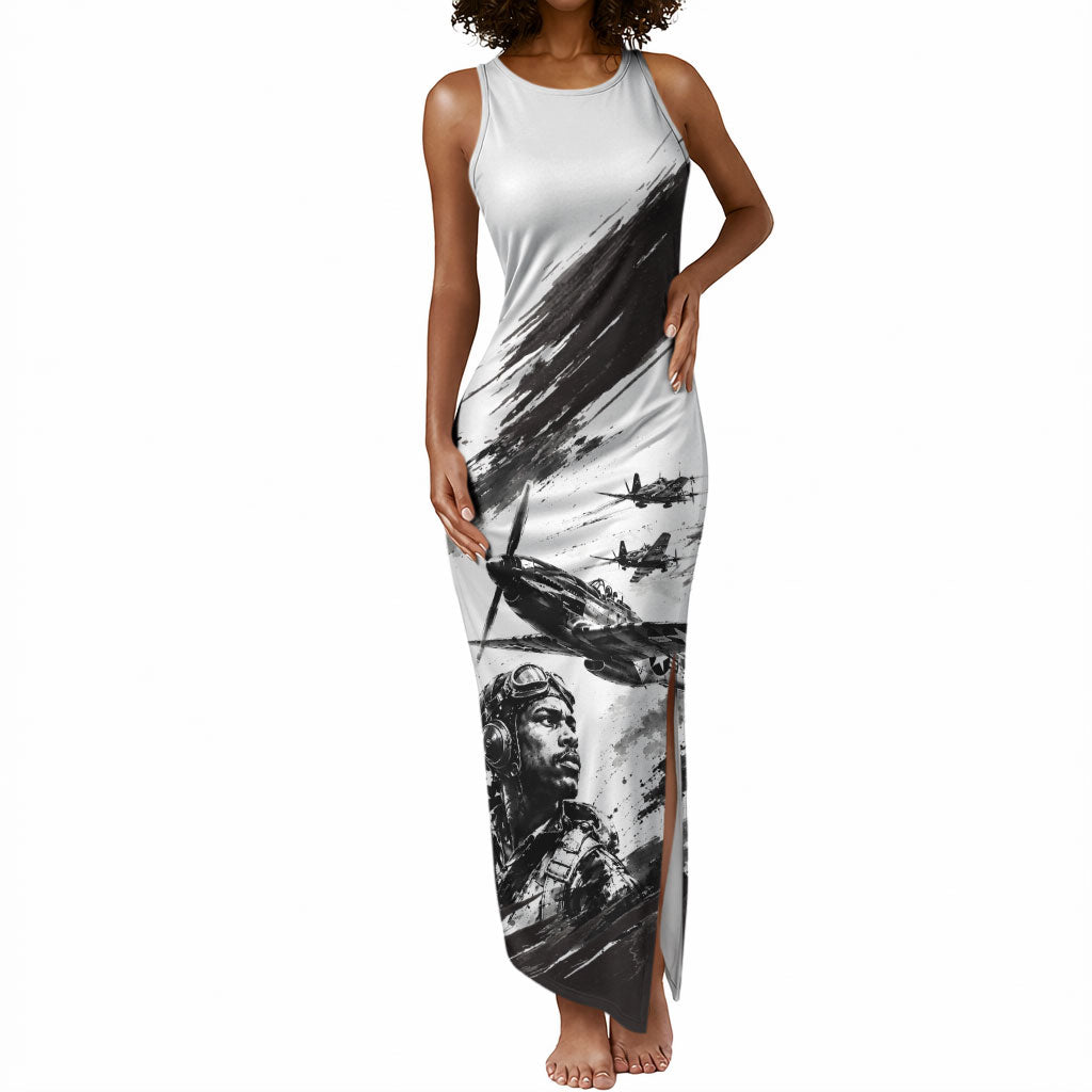 Personalized Tuskegee Airmen Tank Maxi Dress Black And White Grunge WWII Aviation Art