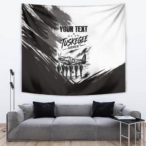 Personalized Tuskegee Airmen Tapestry Black And White Grunge WWII Aviation Art