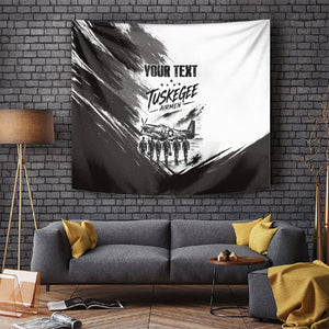 Personalized Tuskegee Airmen Tapestry Black And White Grunge WWII Aviation Art
