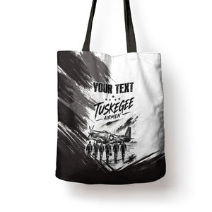 Personalized Tuskegee Airmen Tote Bag Black And White Grunge WWII Aviation Art