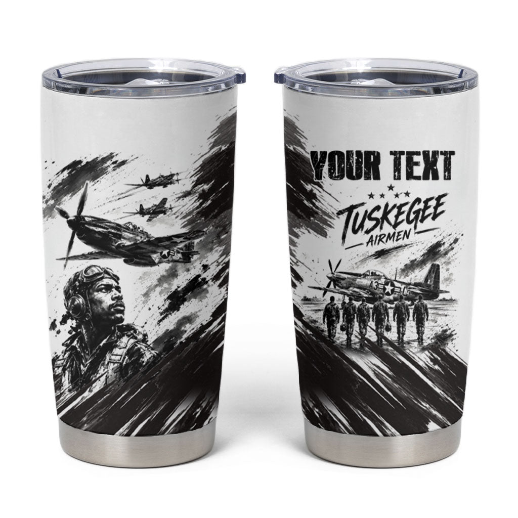 Personalized Tuskegee Airmen Tumbler Cup Black And White Grunge WWII Aviation Art
