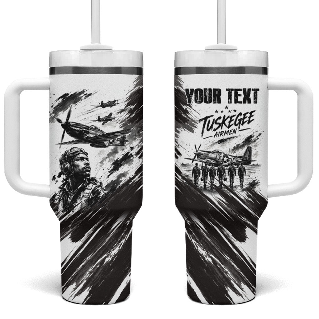 Personalized Tuskegee Airmen Tumbler With Handle Black And White Grunge WWII Aviation Art