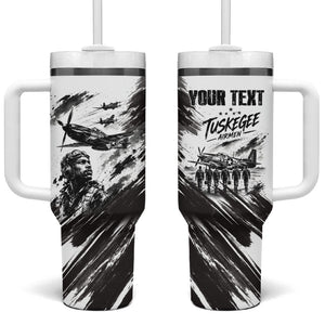 Personalized Tuskegee Airmen Tumbler With Handle Black And White Grunge WWII Aviation Art