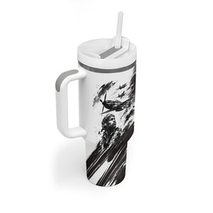 Personalized Tuskegee Airmen Tumbler With Handle Black And White Grunge WWII Aviation Art