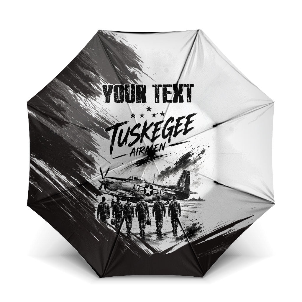 Personalized Tuskegee Airmen Umbrella Black And White Grunge WWII Aviation Art