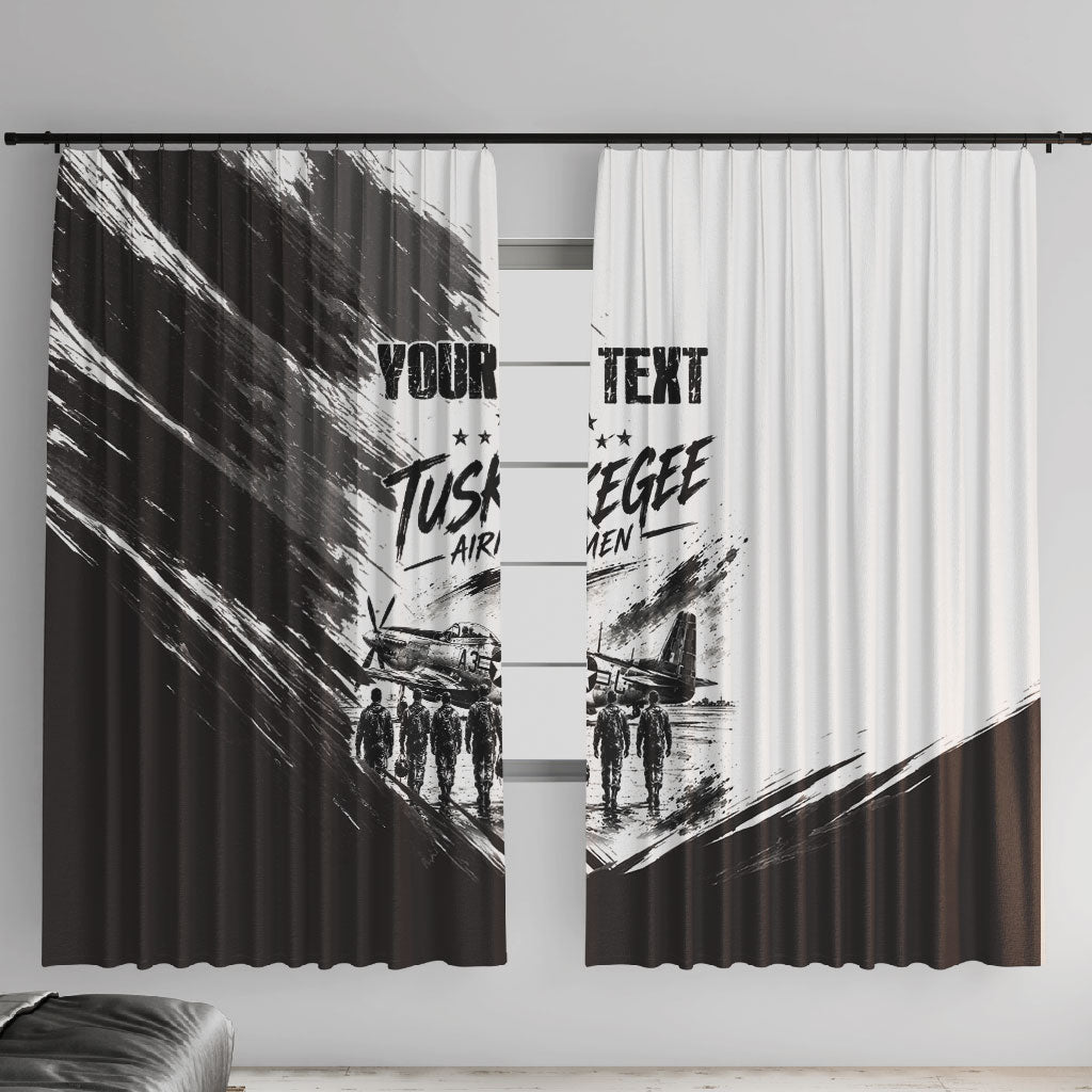 Personalized Tuskegee Airmen Window Curtain Black And White Grunge WWII Aviation Art