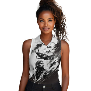 Personalized Tuskegee Airmen Women Sleeveless Polo Shirt Black And White Grunge WWII Aviation Art