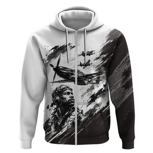 Personalized Tuskegee Airmen Zip Hoodie Black And White Grunge WWII Aviation Art