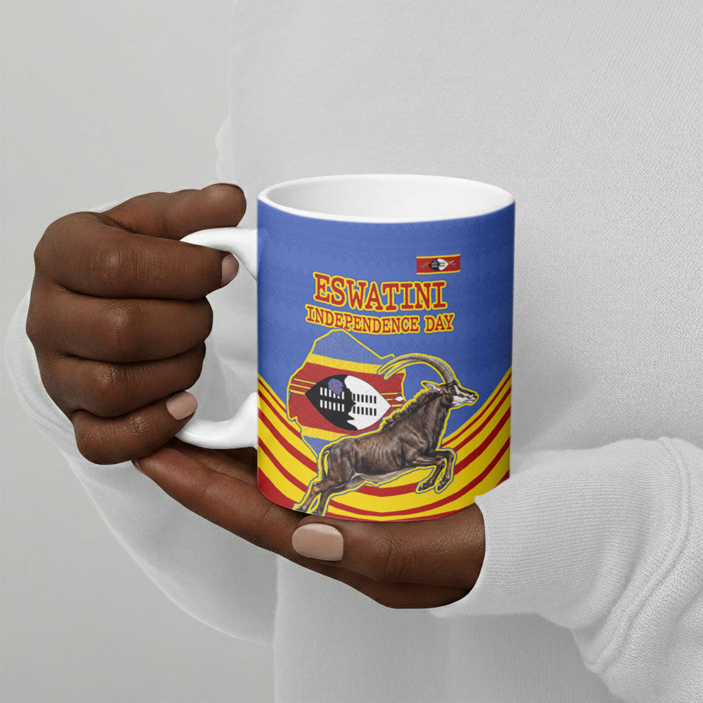 Eswatini Independence Day Ceramic Mug Sable Antelope - Aloe Succulent - Flag Shield