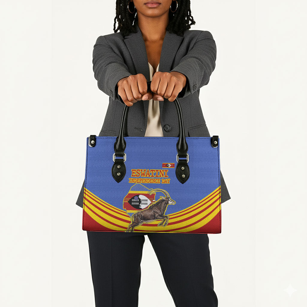 Eswatini Independence Day Leather Bag Sable Antelope - Aloe Succulent - Flag Shield