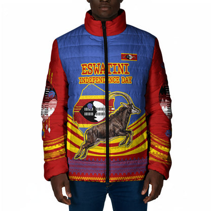 Eswatini Independence Day Padded Jacket Sable Antelope - Aloe Succulent - Flag Shield