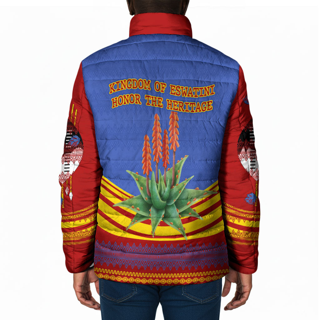 Eswatini Independence Day Padded Jacket Sable Antelope - Aloe Succulent - Flag Shield