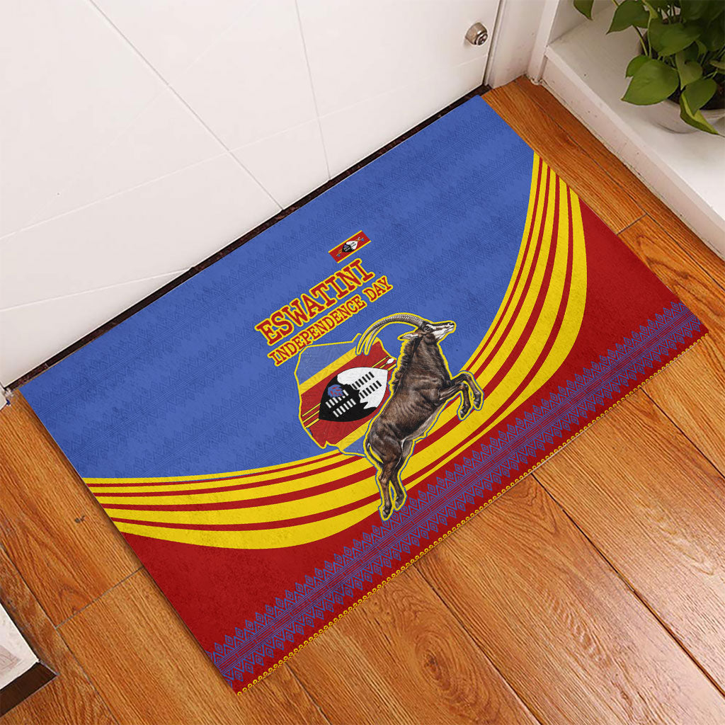 Eswatini Independence Day Rubber Doormat Sable Antelope - Aloe Succulent - Flag Shield