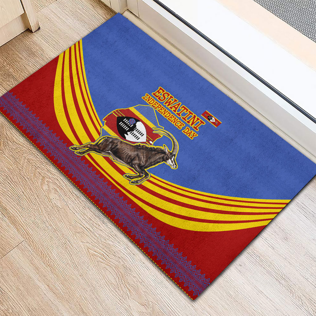 Eswatini Independence Day Rubber Doormat Sable Antelope - Aloe Succulent - Flag Shield