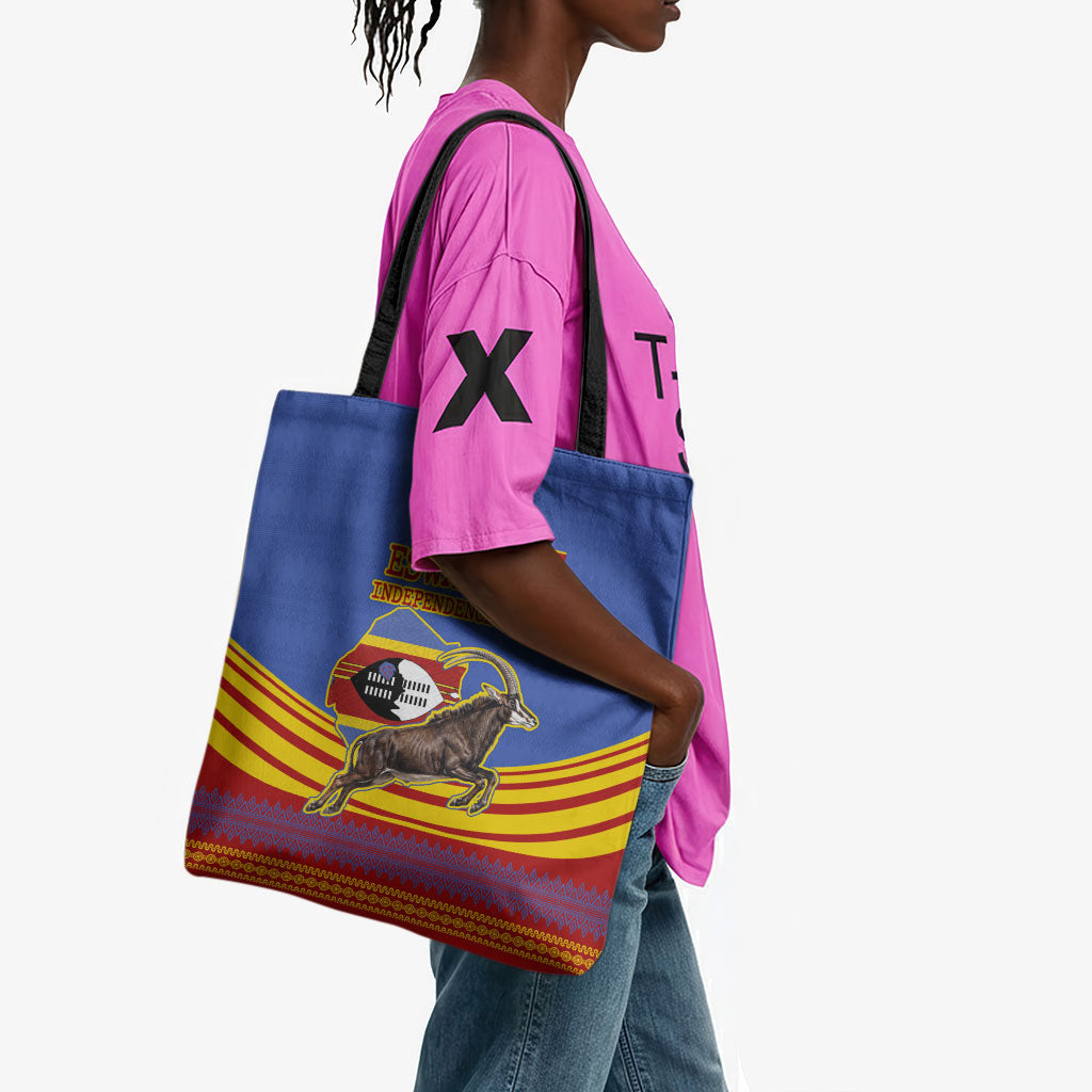 Eswatini Independence Day Tote Bag Sable Antelope - Aloe Succulent - Flag Shield