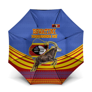 Eswatini Independence Day Umbrella Sable Antelope - Aloe Succulent - Flag Shield