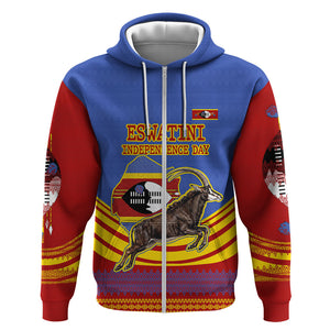 Eswatini Independence Day Zip Hoodie Sable Antelope - Aloe Succulent - Flag Shield
