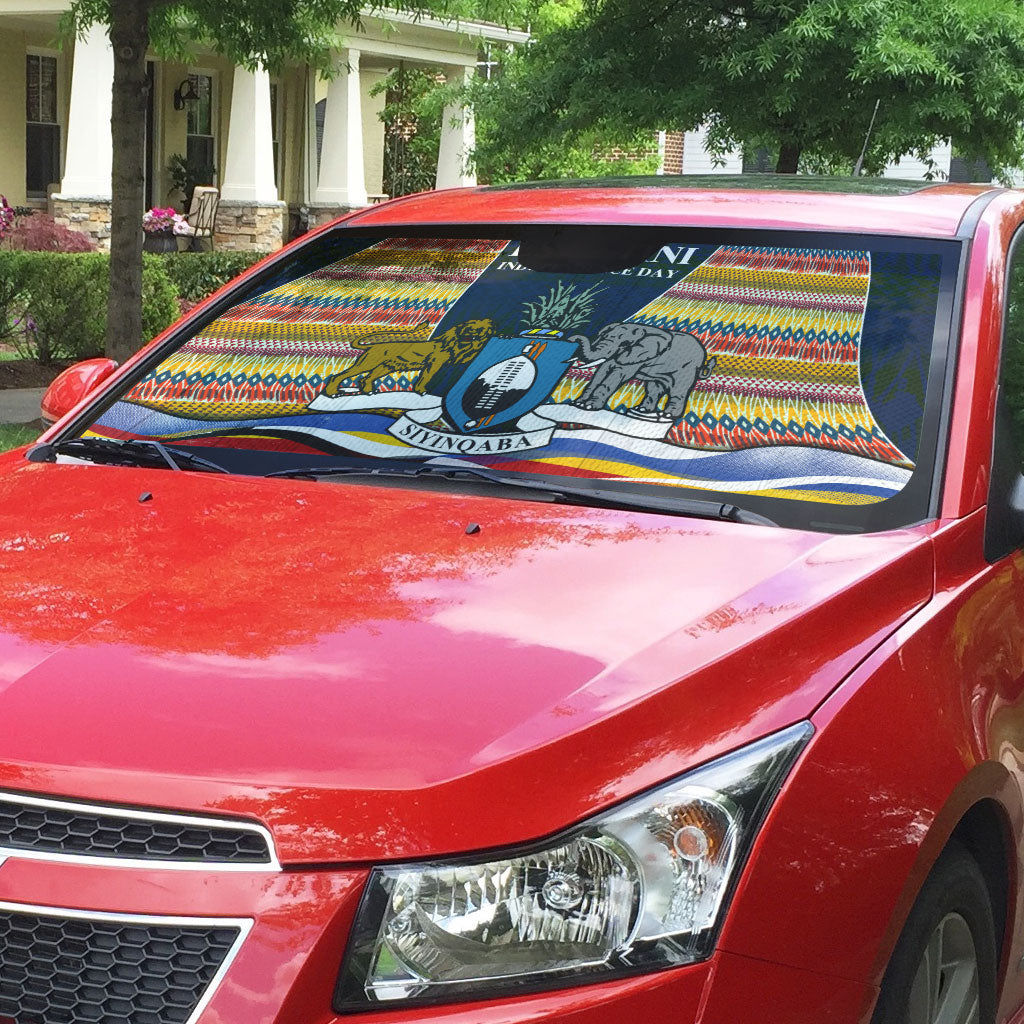 Eswatini Independence Day Auto Sun Shade Freedom Pride - Lion Elephant - Strelitzia Flowers
