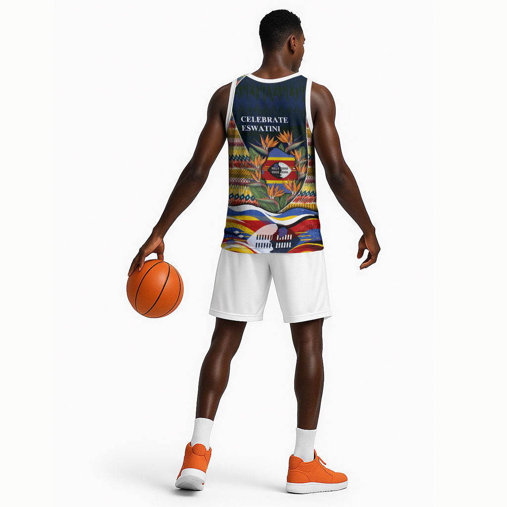 Eswatini Independence Day Basketball Jersey Freedom Pride - Lion Elephant - Strelitzia Flowers