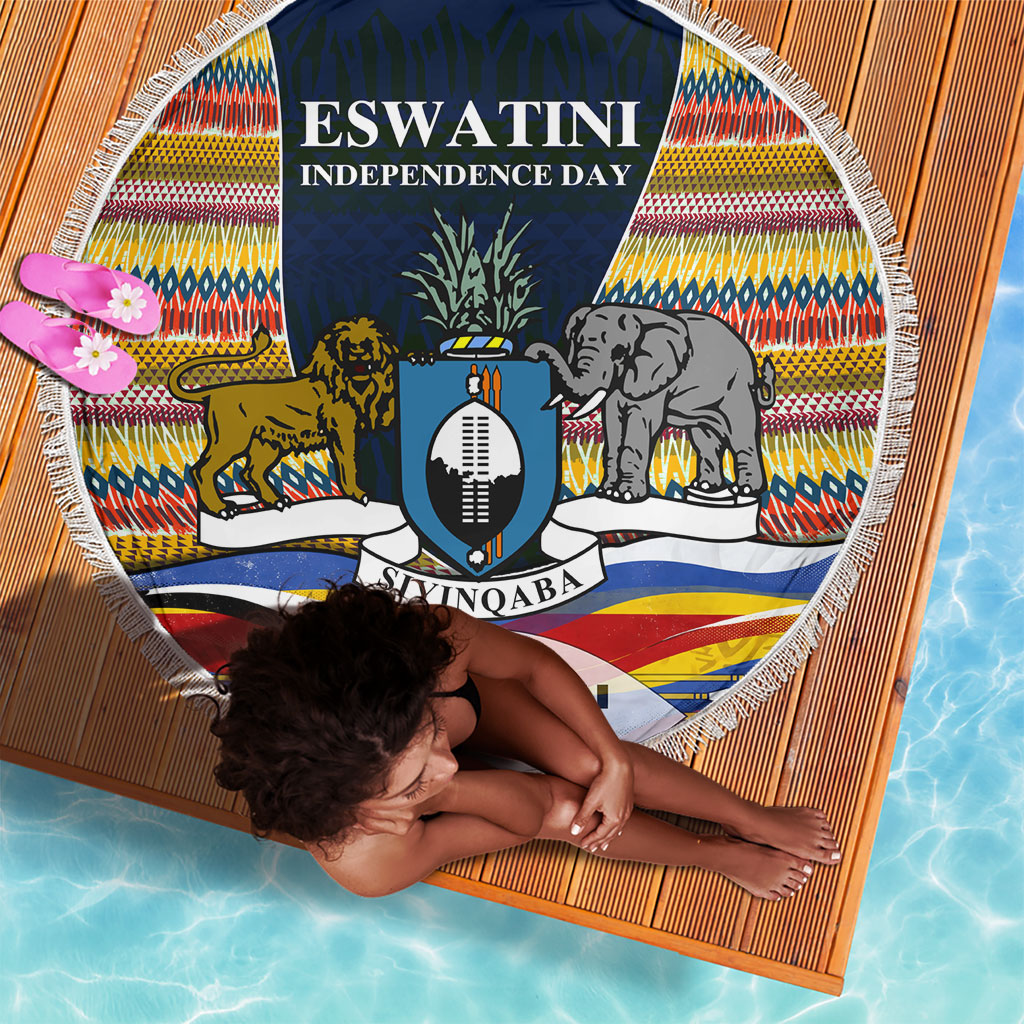 Eswatini Independence Day Beach Blanket Freedom Pride - Lion Elephant - Strelitzia Flowers