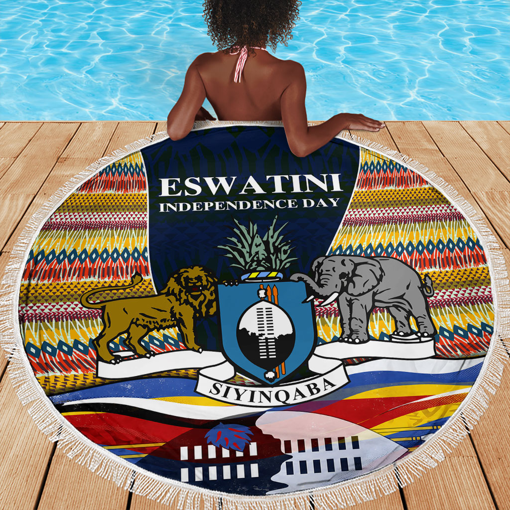Eswatini Independence Day Beach Blanket Freedom Pride - Lion Elephant - Strelitzia Flowers