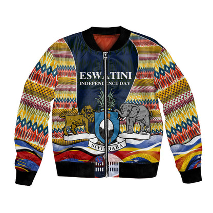 Eswatini Independence Day Bomber Jacket Freedom Pride - Lion Elephant - Strelitzia Flowers