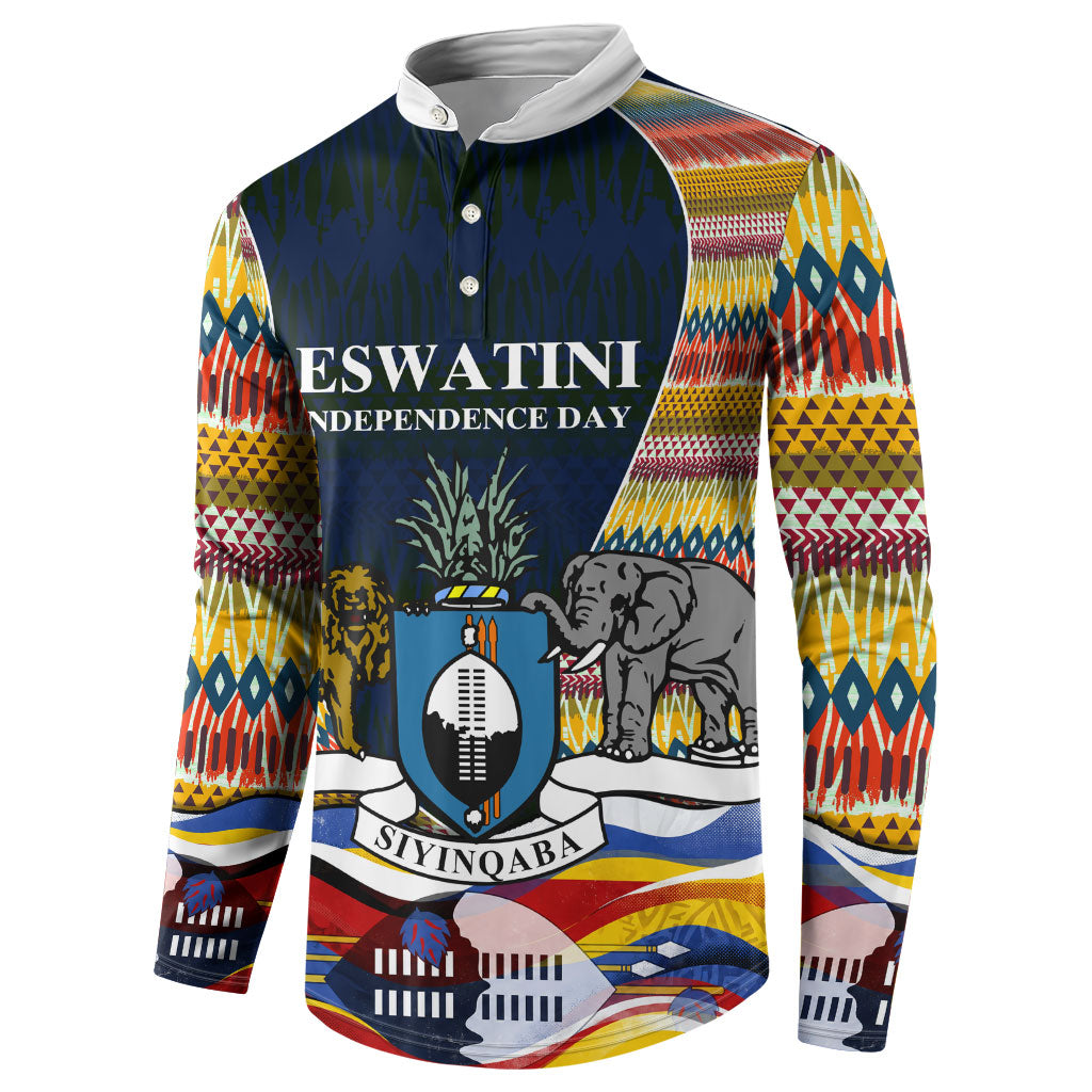 Eswatini Independence Day Button Sweatshirt Freedom Pride - Lion Elephant - Strelitzia Flowers