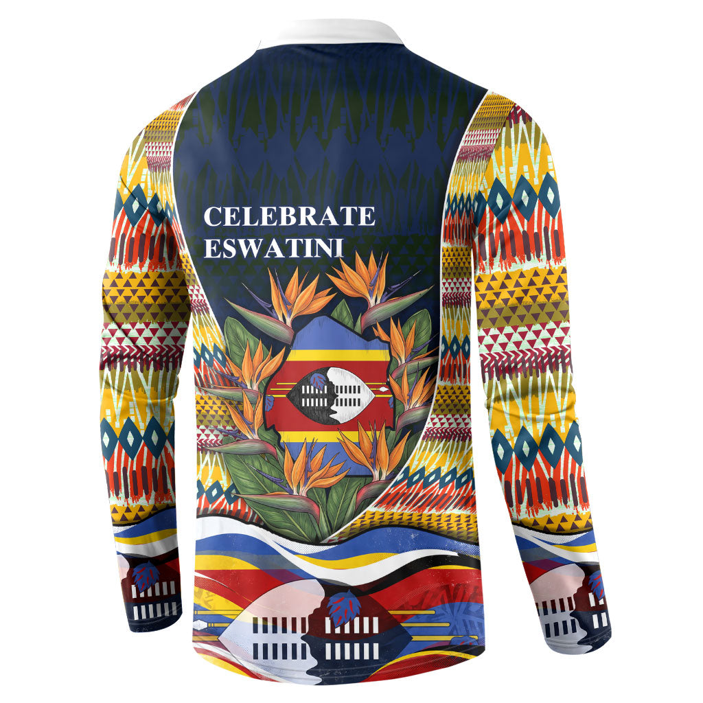 Eswatini Independence Day Button Sweatshirt Freedom Pride - Lion Elephant - Strelitzia Flowers