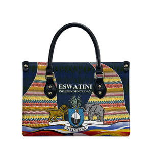 Eswatini Independence Day Leather Bag Freedom Pride - Lion Elephant - Strelitzia Flowers