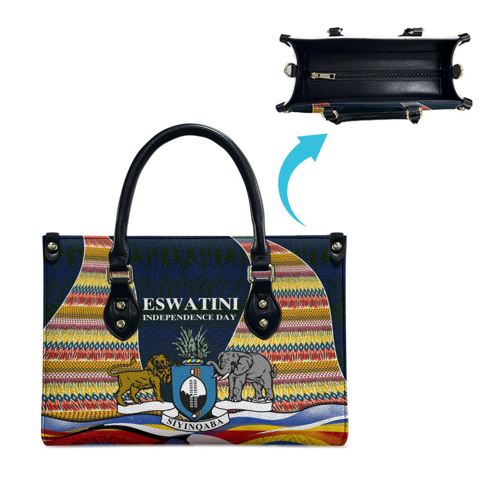 Eswatini Independence Day Leather Bag Freedom Pride - Lion Elephant - Strelitzia Flowers