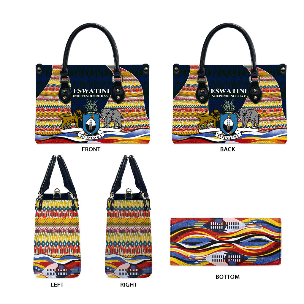 Eswatini Independence Day Leather Bag Freedom Pride - Lion Elephant - Strelitzia Flowers