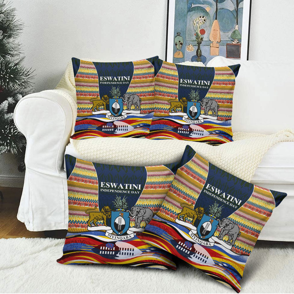 Eswatini Independence Day Pillow Cover Freedom Pride - Lion Elephant - Strelitzia Flowers