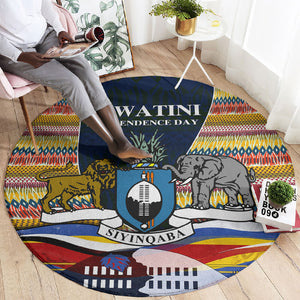 Eswatini Independence Day Round Carpet Freedom Pride - Lion Elephant - Strelitzia Flowers