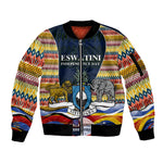 Eswatini Independence Day Sleeve Zip Bomber Jacket Freedom Pride - Lion Elephant - Strelitzia Flowers
