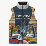 Eswatini Independence Day Sleeveless Puffer Jacket Freedom Pride - Lion Elephant - Strelitzia Flowers