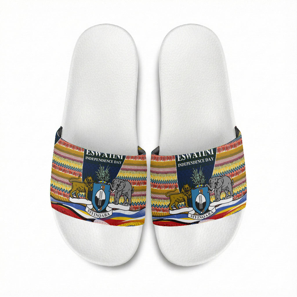 Eswatini Independence Day Slide Sandals Freedom Pride - Lion Elephant - Strelitzia Flowers