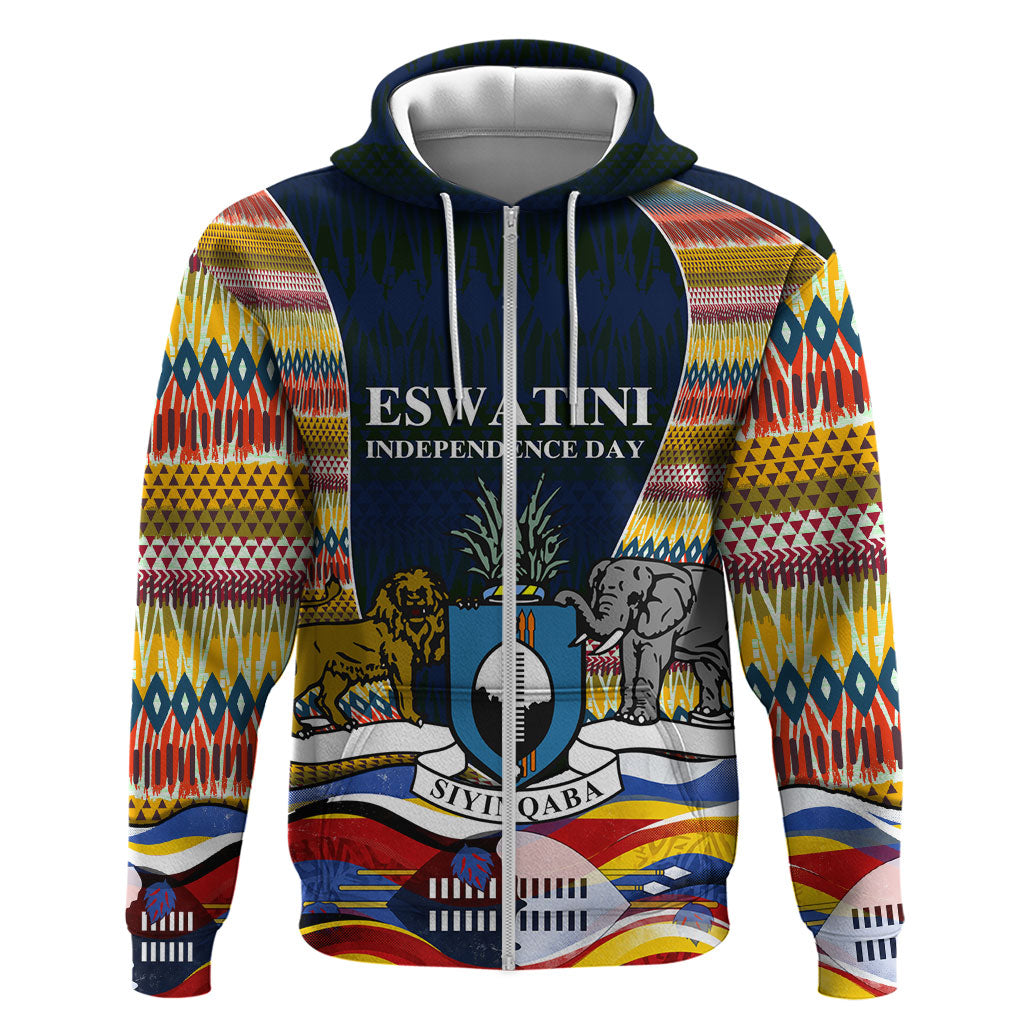 Eswatini Independence Day Zip Hoodie Freedom Pride - Lion Elephant - Strelitzia Flowers