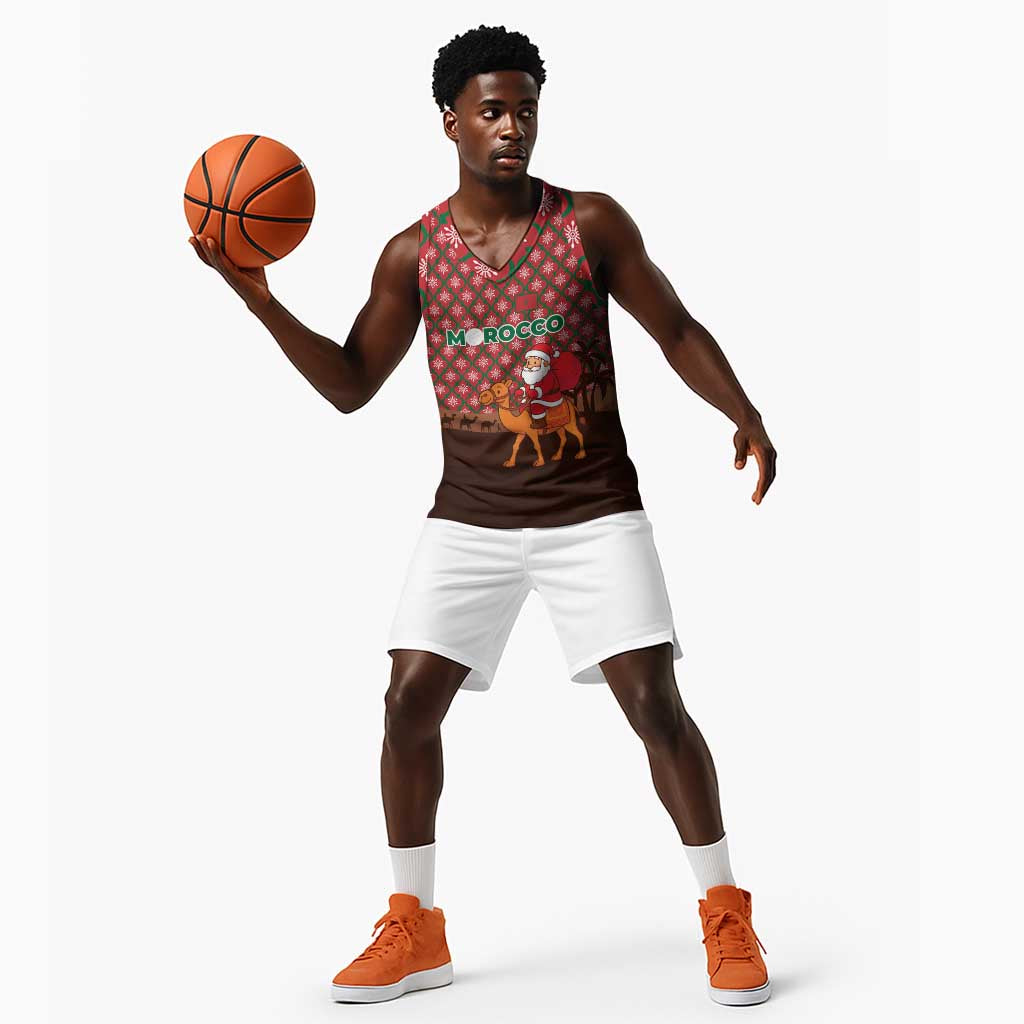 Morocco Christmas Basketball Jersey Santa Claus Camel Caravan Desert Scene TS04