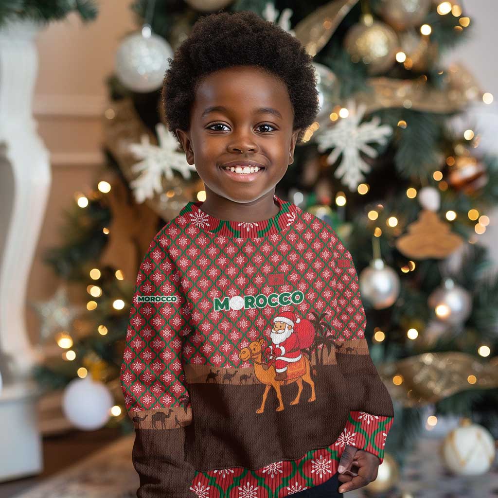 Morocco Christmas Kid Ugly Christmas Sweater Santa Claus Camel Caravan Desert Scene - African Pride