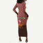 Morocco Christmas Long Sleeve Bodycon Dress Santa Claus Camel Caravan Desert Scene - African Pride