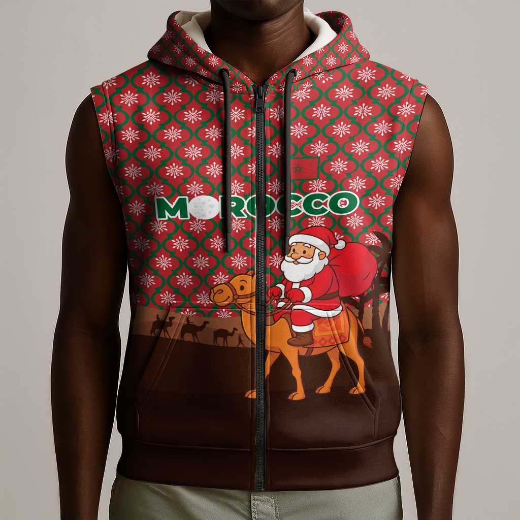 Morocco Christmas Sleeveless Zip Hoodie Santa Claus Camel Caravan Desert Scene - African Pride