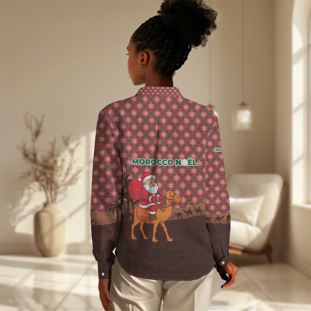 Morocco Christmas Women Casual Shirt Santa Claus Camel Caravan Desert Scene - African Pride