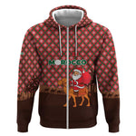 Morocco Christmas Zip Hoodie Santa Claus Camel Caravan Desert Scene - African Pride