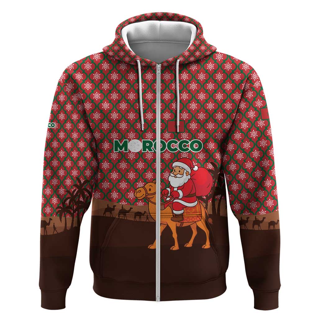 Morocco Christmas Zip Hoodie Santa Claus Camel Caravan Desert Scene - African Pride