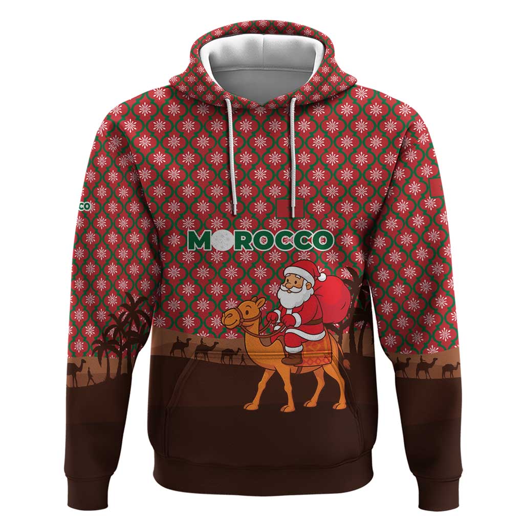 Morocco Christmas Zip Hoodie Santa Claus Camel Caravan Desert Scene - African Pride